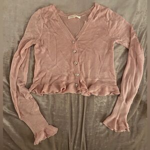 Love shack Fancy pink ruffle cardigan